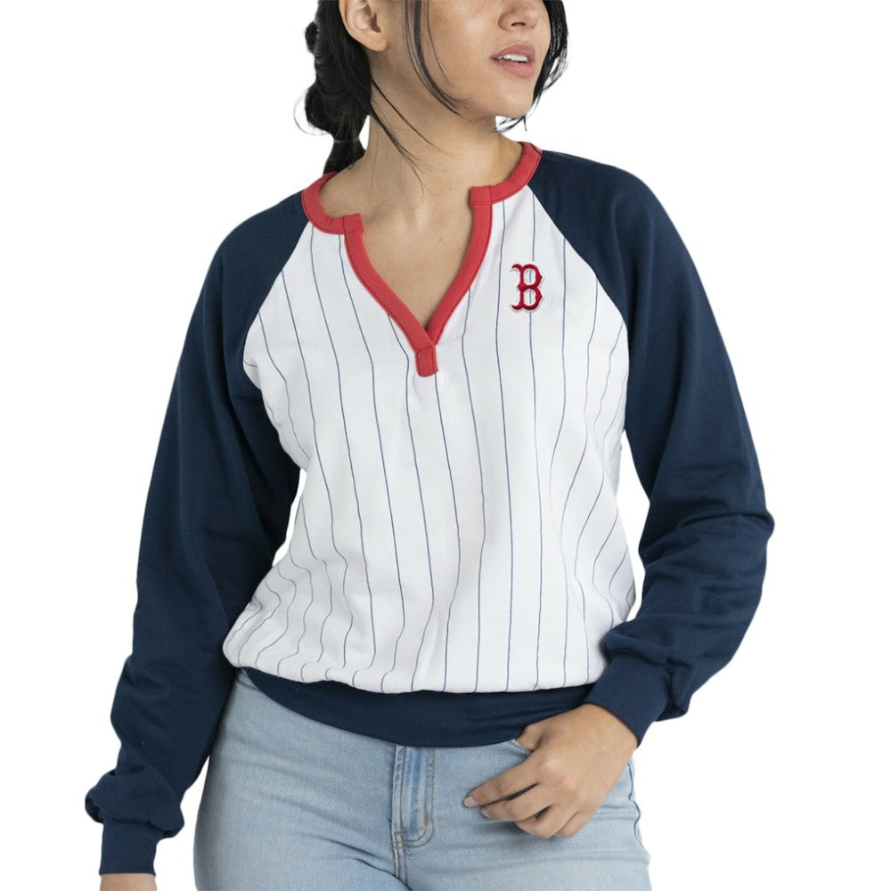 White/Navy Boston Red Sox Lusso Women's Mack Fleece V-Neck Pullover Top