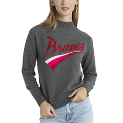 Gray Atlanta Braves Lusso Women's Serena Raglan Pullover Sweater