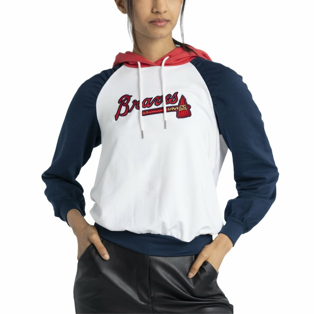 White Atlanta Braves Lusso Women's Marlowe Tri-Blend Raglan Pullover Hoodie