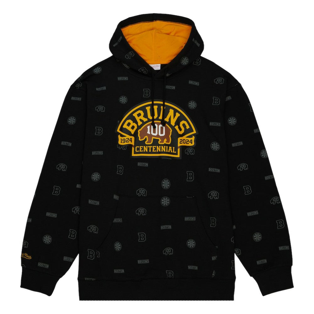 NHL Boston Bruins Mitchell & Ness 100th Anniversary Allover Print Pullover Hoodie