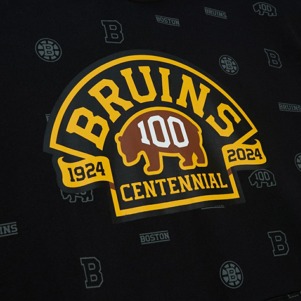 NHL Boston Bruins Mitchell & Ness 100th Anniversary Allover Print Pullover Hoodie