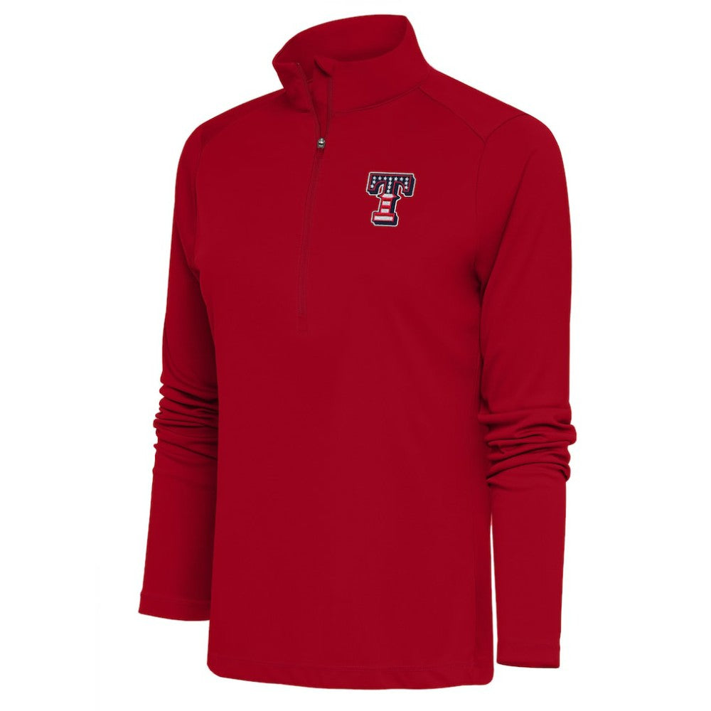 Red Texas Rangers Antigua Women's Patriotic Tribute Half-Zip Pullover Top