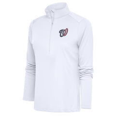 White Washington Nationals Antigua Women's Patriotic Tribute Half-Zip Pullover Top