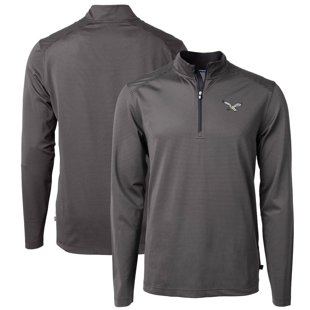 Cutter & Buck Gridiron Classics Big & Tall Virtue Eco Pique Micro Stripe Recycled Quarter-Zip Pullover Top - Philadelphia Eagles Pullover