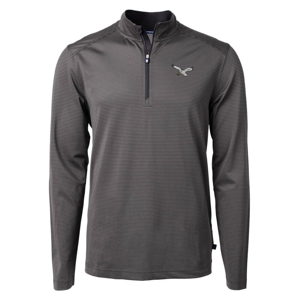 Cutter & Buck Gridiron Classics Big & Tall Virtue Eco Pique Micro Stripe Recycled Quarter-Zip Pullover Top - Philadelphia Eagles Pullover