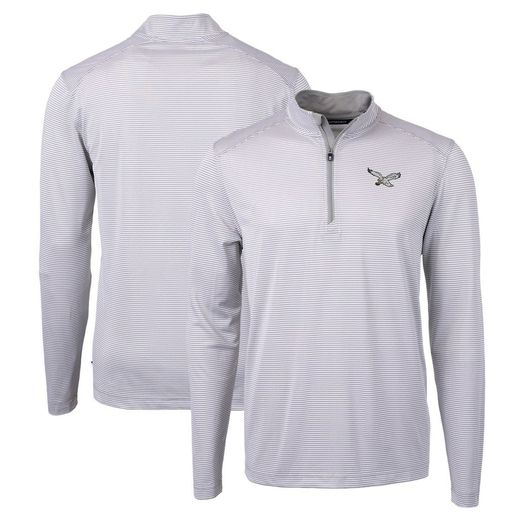 Cutter & Buck Gridiron Classics Big & Tall Virtue Eco Pique Micro Stripe Recycled Quarter-Zip Pullover Top - Philadelphia Eagles Pullover