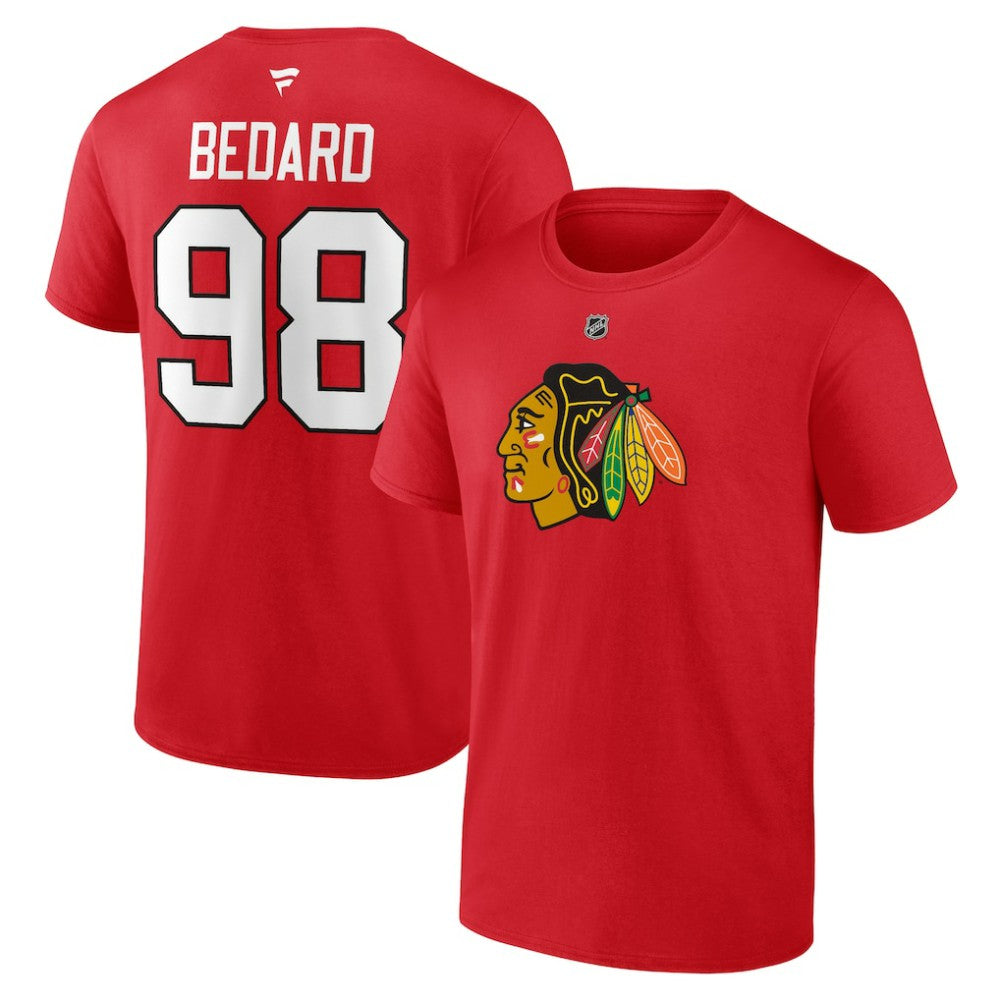 NHL Connor Bedard Chicago Blackhawks Fanatics Authentic Stack Name & Number T-Shirt