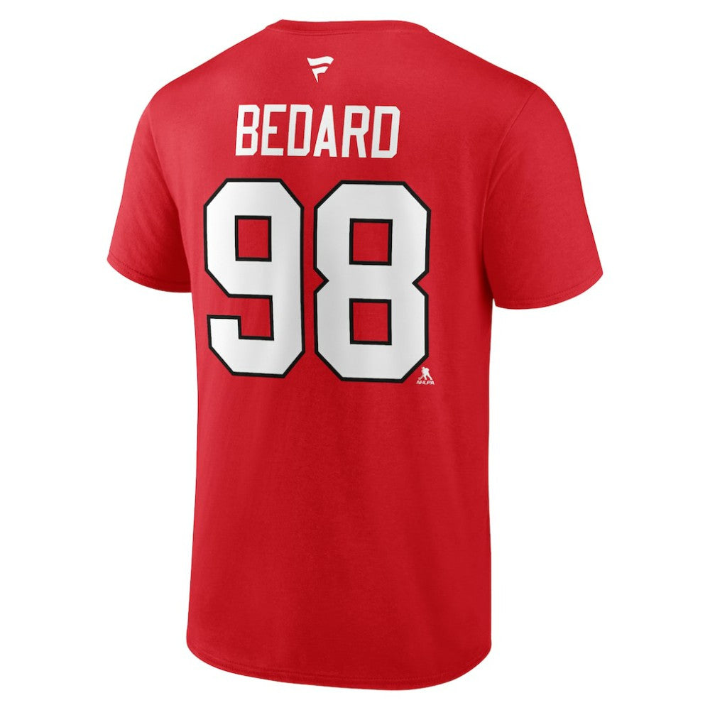 NHL Connor Bedard Chicago Blackhawks Fanatics Authentic Stack Name & Number T-Shirt
