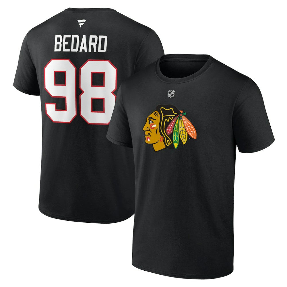 NHL Connor Bedard Chicago Blackhawks Fanatics Authentic Stack Name & Number T-Shirt