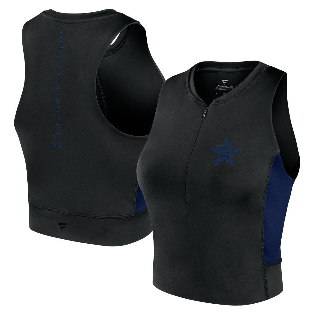 Black Houston Astros Fanatics Women's Studio Half-Zip Fitted Gym Tank Top