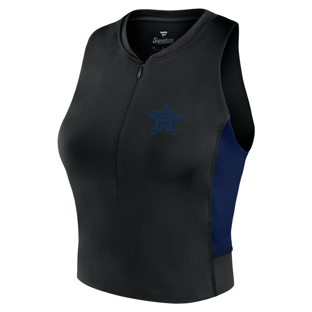Black Houston Astros Fanatics Women's Studio Half-Zip Fitted Gym Tank Top