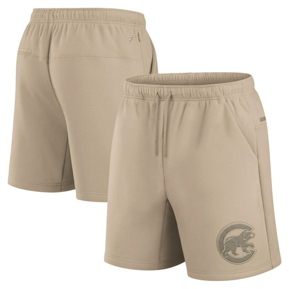 Khaki Chicago Cubs Fanatics Unisex Elements Super Soft Fleece Shorts