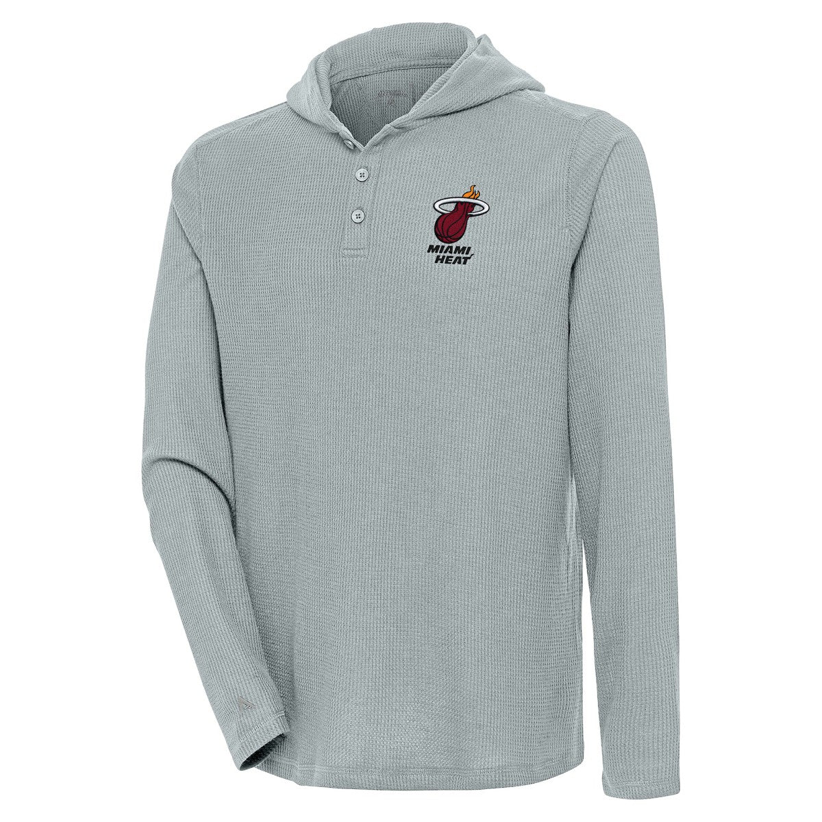 Miami Heat Antigua Strong Hold Long Sleeve Henley Hoodie T-Shirt