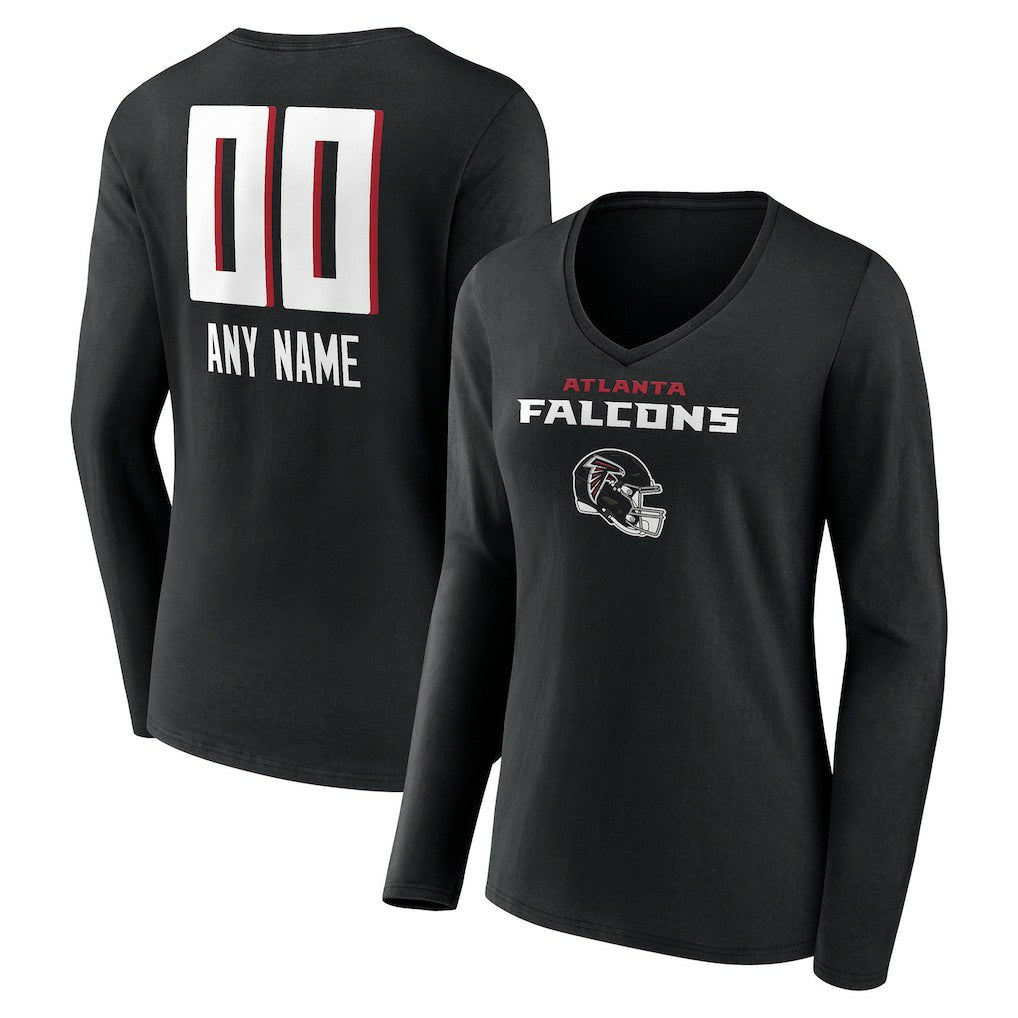Women's Personalized Name & Number Team Wordmark Long Sleeve V-Neck T-Shirt - Atlanta Falcons T-shirts