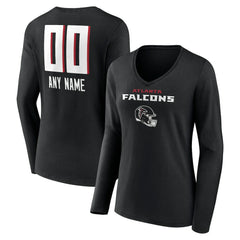 Women's Personalized Name & Number Team Wordmark Long Sleeve V-Neck T-Shirt - Atlanta Falcons T-shirts