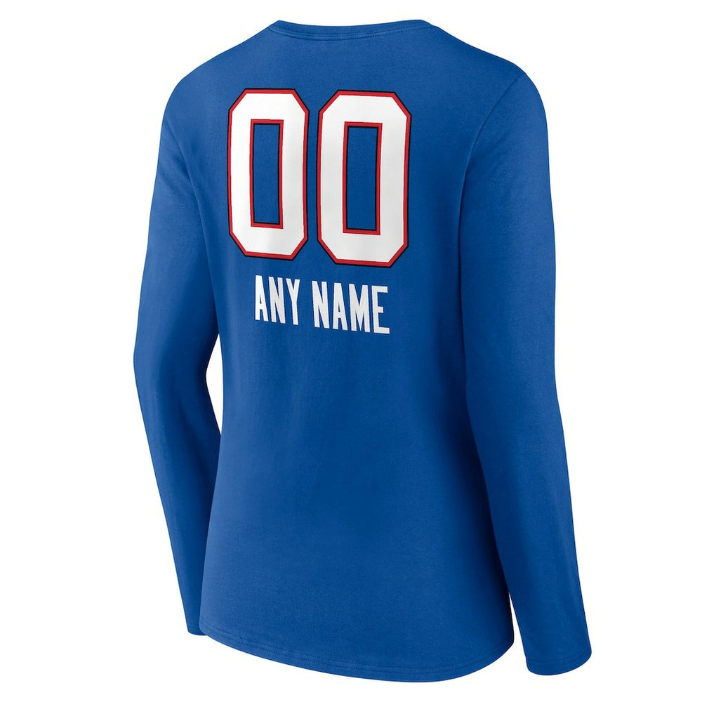 Women's Personalized Name & Number Team Wordmark Long Sleeve V-Neck T-Shirt - Buffalo Bills T-shirts