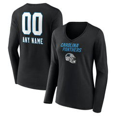 Women's Personalized Name & Number Team Wordmark Long Sleeve V-Neck T-Shirt - Carolina Panthers T-shirts