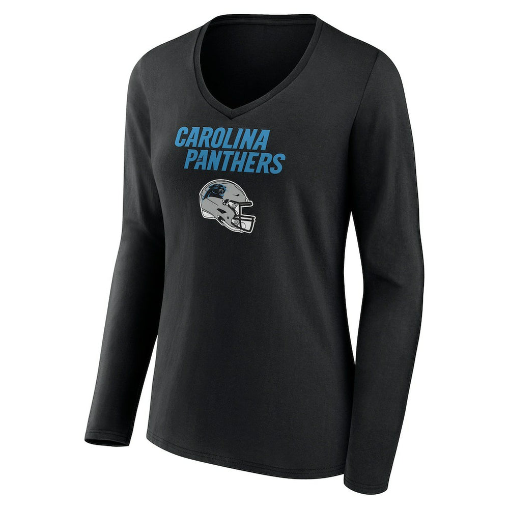 Women's Personalized Name & Number Team Wordmark Long Sleeve V-Neck T-Shirt - Carolina Panthers T-shirts