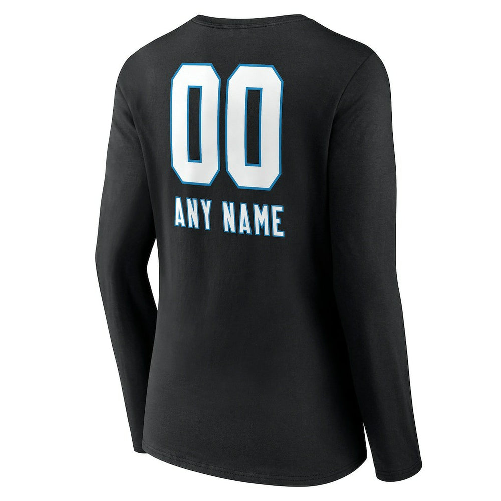 Women's Personalized Name & Number Team Wordmark Long Sleeve V-Neck T-Shirt - Carolina Panthers T-shirts