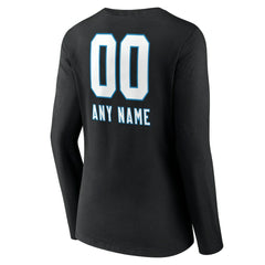 Women's Personalized Name & Number Team Wordmark Long Sleeve V-Neck T-Shirt - Carolina Panthers T-shirts