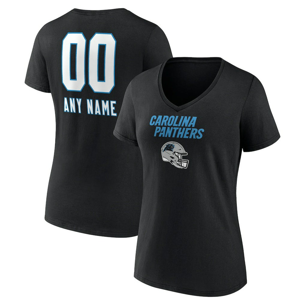 Women's Personalized Name & Number Team Wordmark V-Neck T-Shirt - Carolina Panthers T-shirts