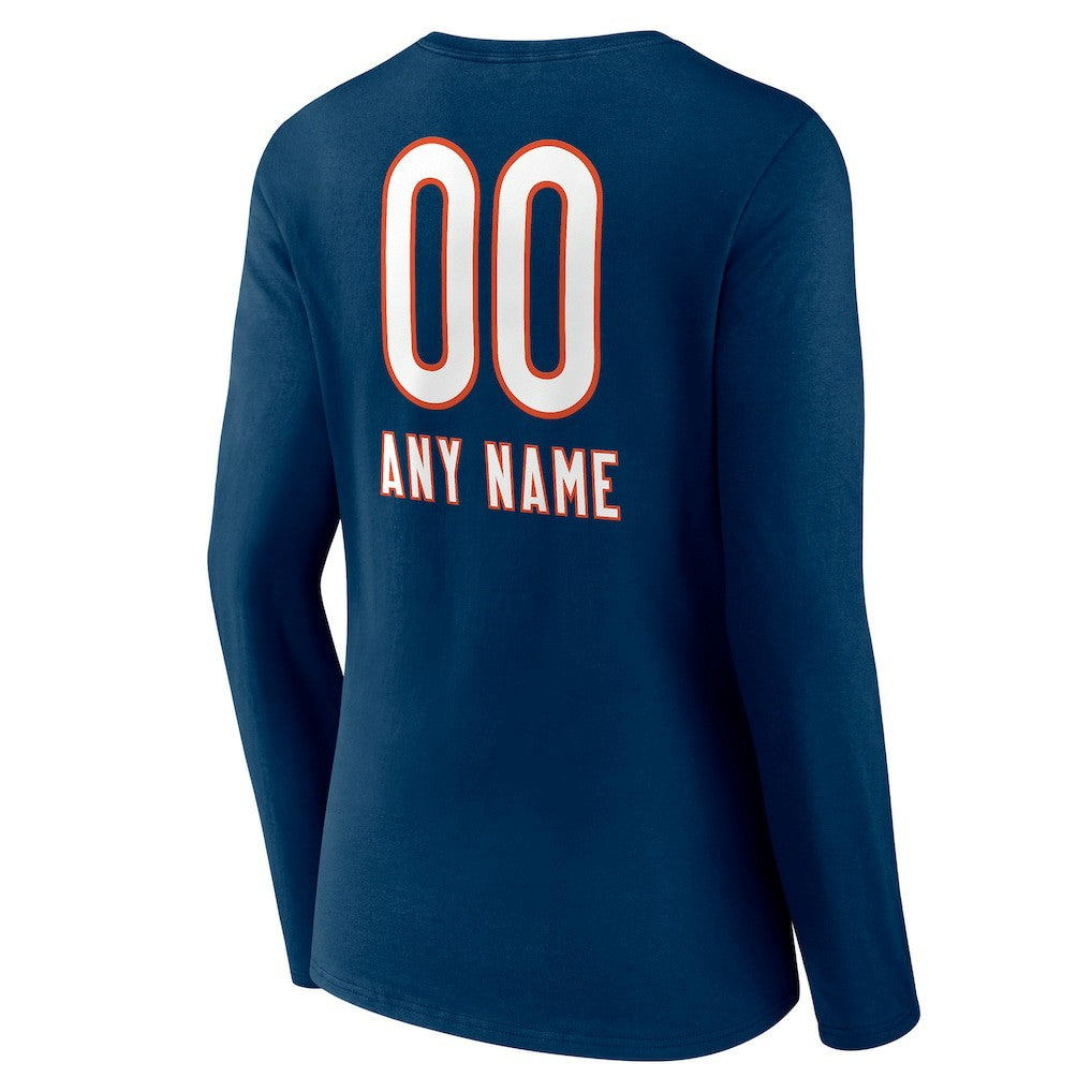 Women's Personalized Name & Number Team Wordmark Long Sleeve V-Neck T-Shirt - Chicago Bears T-shirts