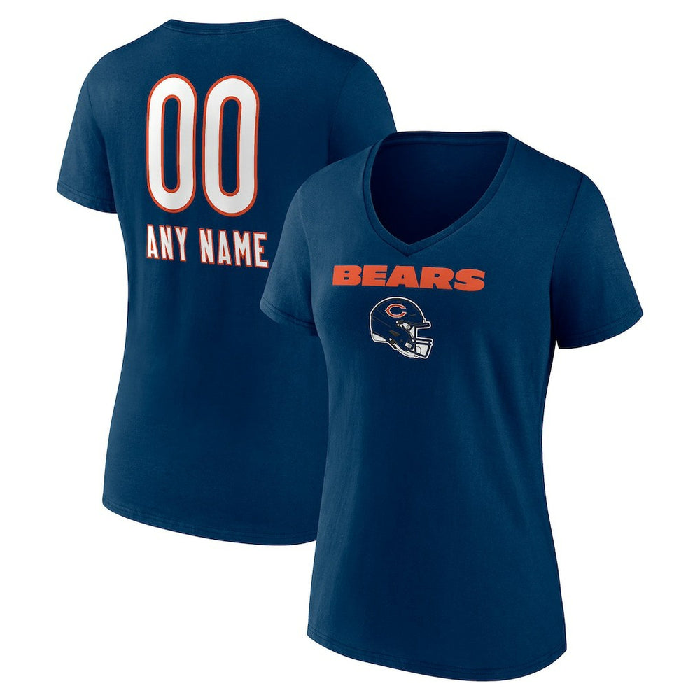 Women's Personalized Name & Number Team Wordmark V-Neck T-Shirt - Chicago Bears T-shirts