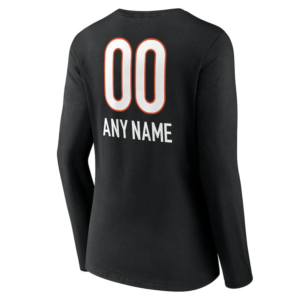 Women's Personalized Name & Number Team Wordmark Long Sleeve V-Neck T-Shirt - Cincinnati Bengals T-shirts
