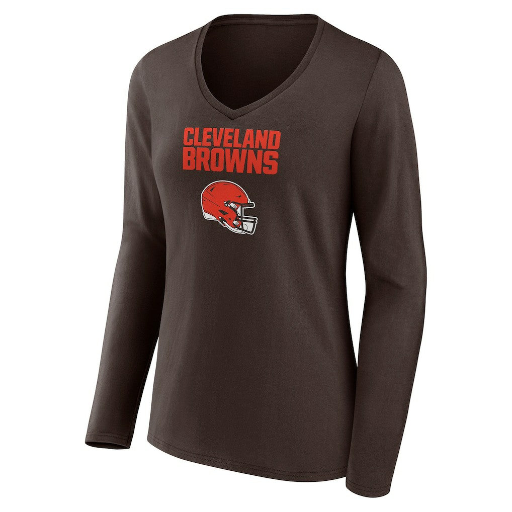 Women's Personalized Name & Number Team Wordmark Long Sleeve V-Neck T-Shirt - Cleveland Browns T-shirts