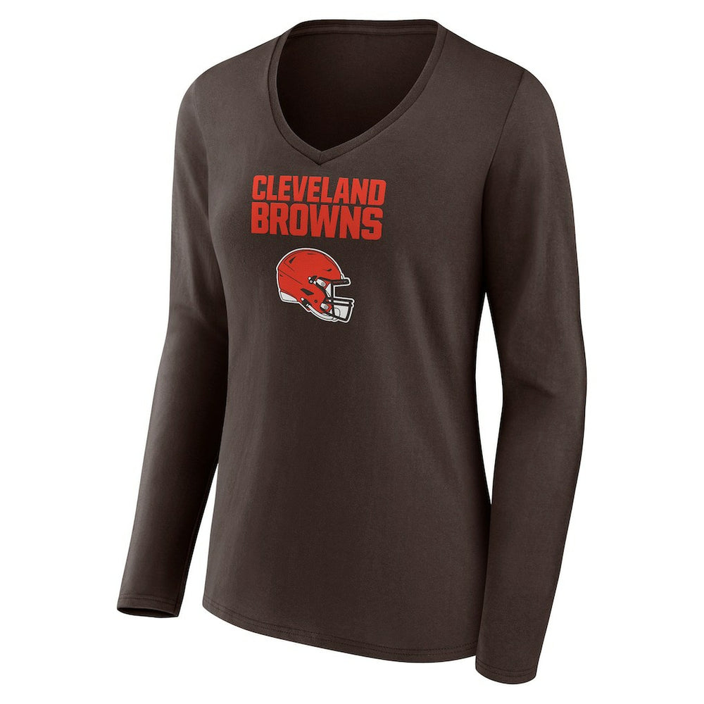 Women's Personalized Name & Number Team Wordmark Long Sleeve V-Neck T-Shirt - Cleveland Browns T-shirts