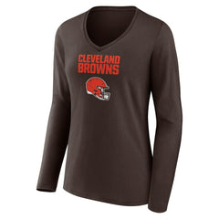 Women's Personalized Name & Number Team Wordmark Long Sleeve V-Neck T-Shirt - Cleveland Browns T-shirts
