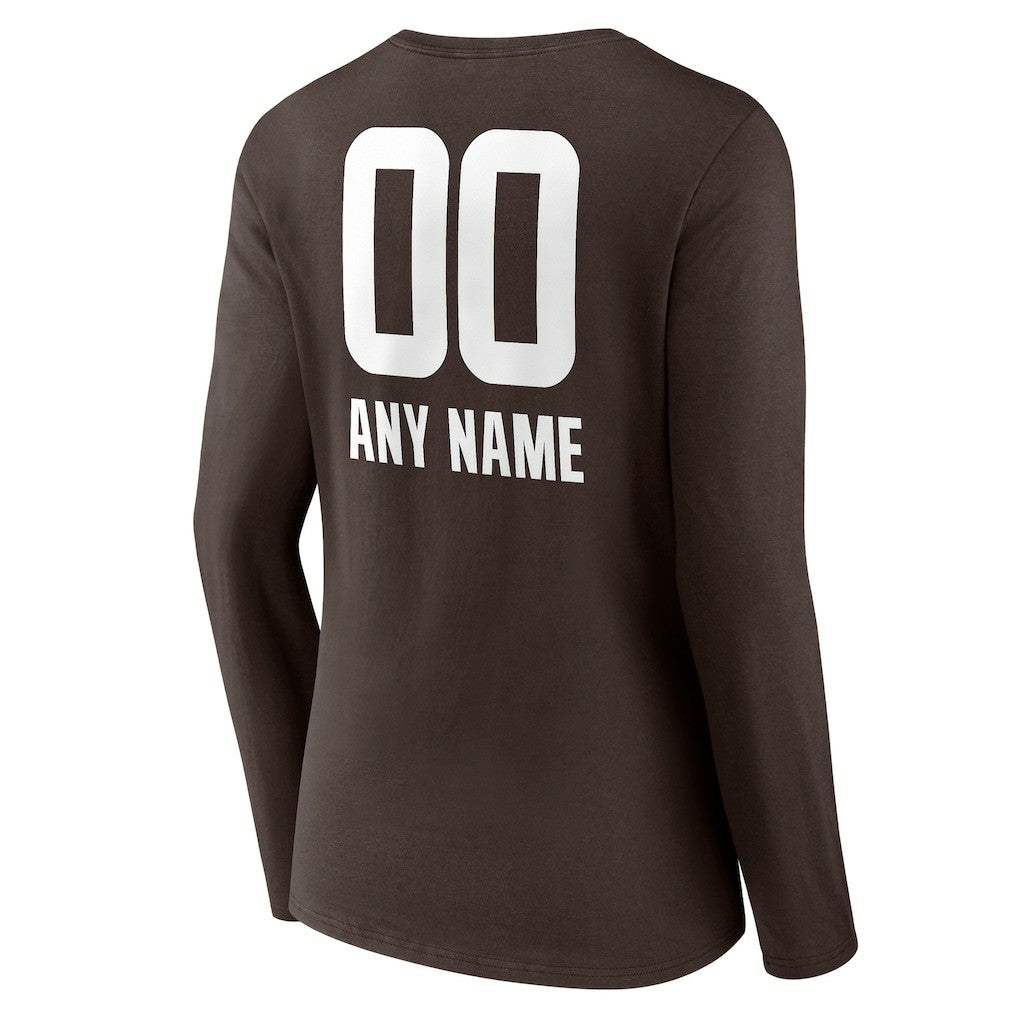 Women's Personalized Name & Number Team Wordmark Long Sleeve V-Neck T-Shirt - Cleveland Browns T-shirts