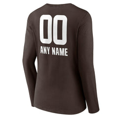 Women's Personalized Name & Number Team Wordmark Long Sleeve V-Neck T-Shirt - Cleveland Browns T-shirts