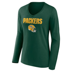 Women's Personalized Name & Number Team Wordmark Long Sleeve V-Neck T-Shirt - Green Bay Packers T-shirts