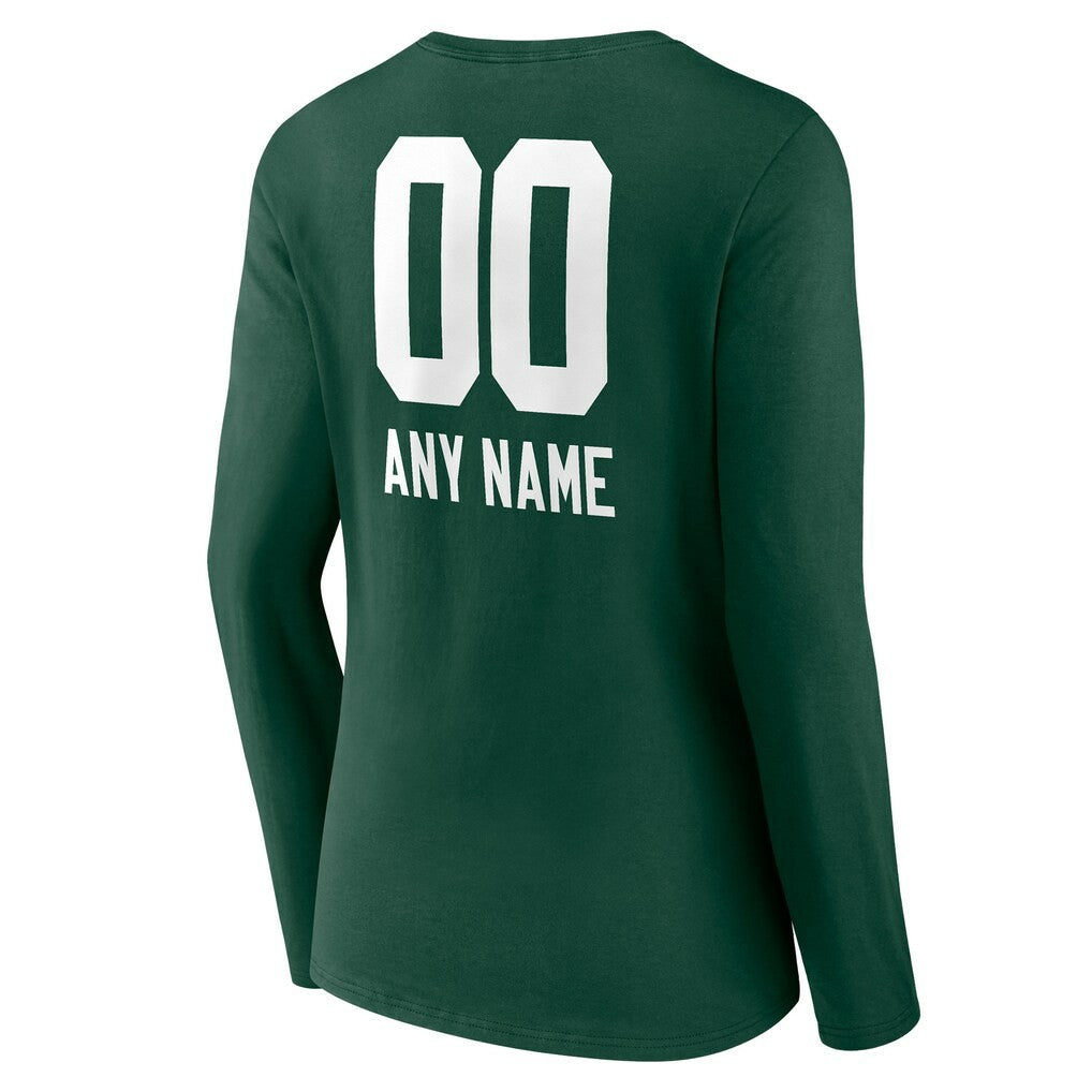 Women's Personalized Name & Number Team Wordmark Long Sleeve V-Neck T-Shirt - Green Bay Packers T-shirts