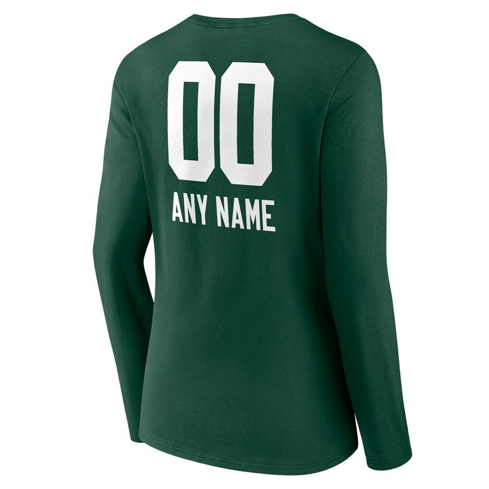 Women's Personalized Name & Number Team Wordmark Long Sleeve V-Neck T-Shirt - Green Bay Packers T-shirts