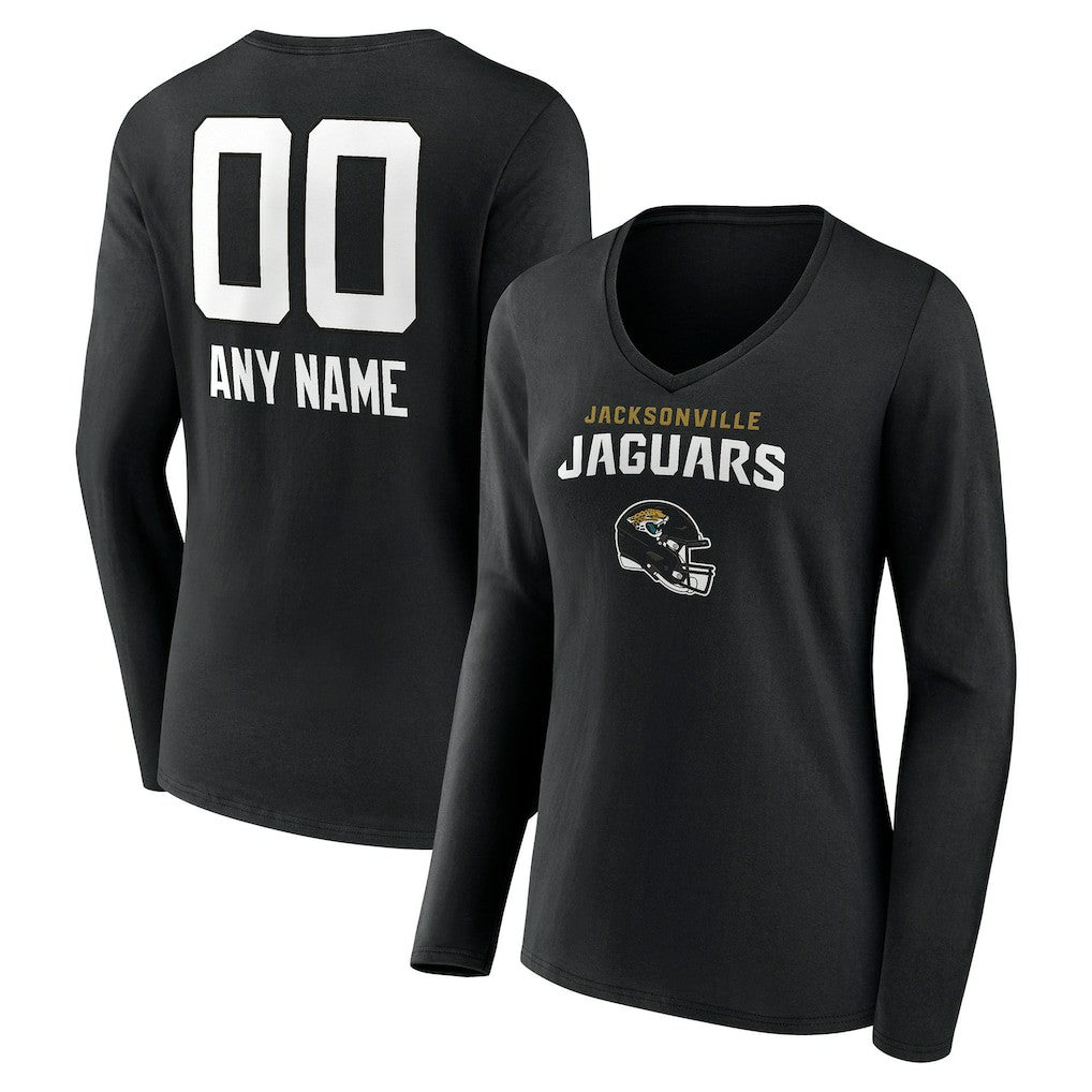 Women's Personalized Name & Number Team Wordmark Long Sleeve V-Neck T-Shirt - Jacksonville Jaguars T-shirts