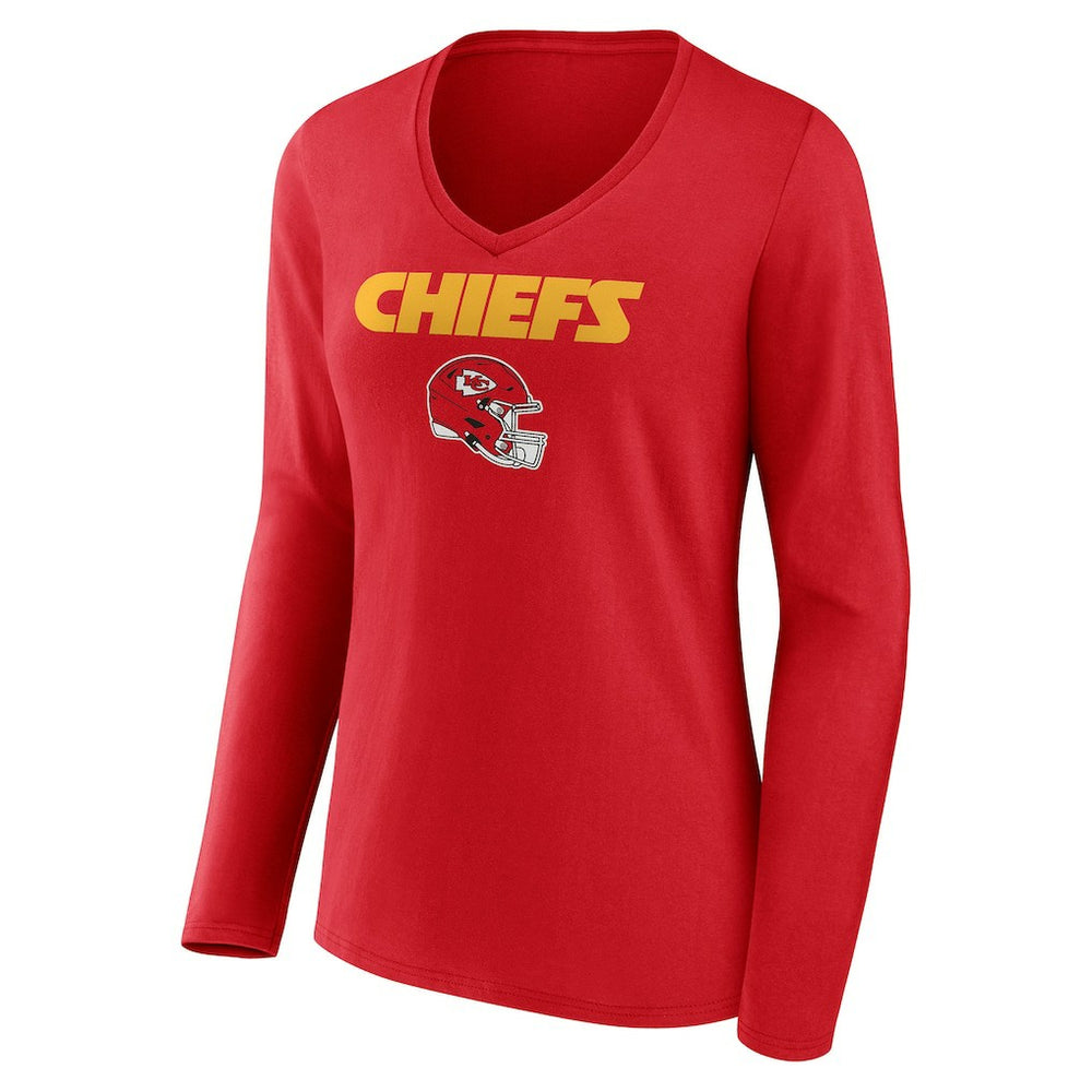 Women's Personalized Name & Number Team Wordmark Long Sleeve V-Neck T-Shirt - Kansas City Chiefs T-shirts