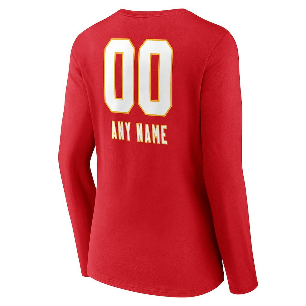 Women's Personalized Name & Number Team Wordmark Long Sleeve V-Neck T-Shirt - Kansas City Chiefs T-shirts