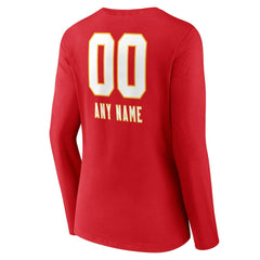 Women's Personalized Name & Number Team Wordmark Long Sleeve V-Neck T-Shirt - Kansas City Chiefs T-shirts
