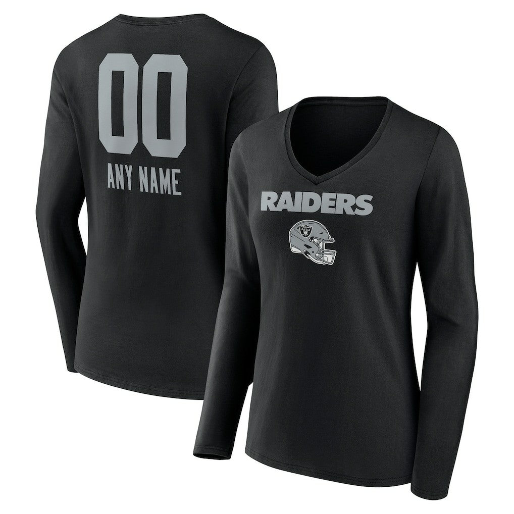 Women's Personalized Name & Number Team Wordmark Long Sleeve V-Neck T-Shirt - Las Vegas Raiders T-shirts