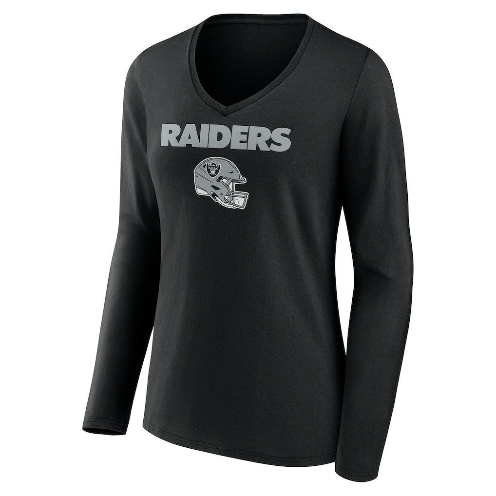 Women's Personalized Name & Number Team Wordmark Long Sleeve V-Neck T-Shirt - Las Vegas Raiders T-shirts