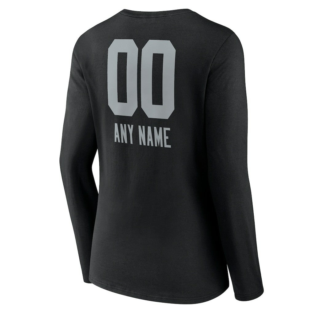 Women's Personalized Name & Number Team Wordmark Long Sleeve V-Neck T-Shirt - Las Vegas Raiders T-shirts
