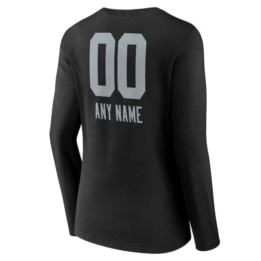 Women's Personalized Name & Number Team Wordmark Long Sleeve V-Neck T-Shirt - Las Vegas Raiders T-shirts