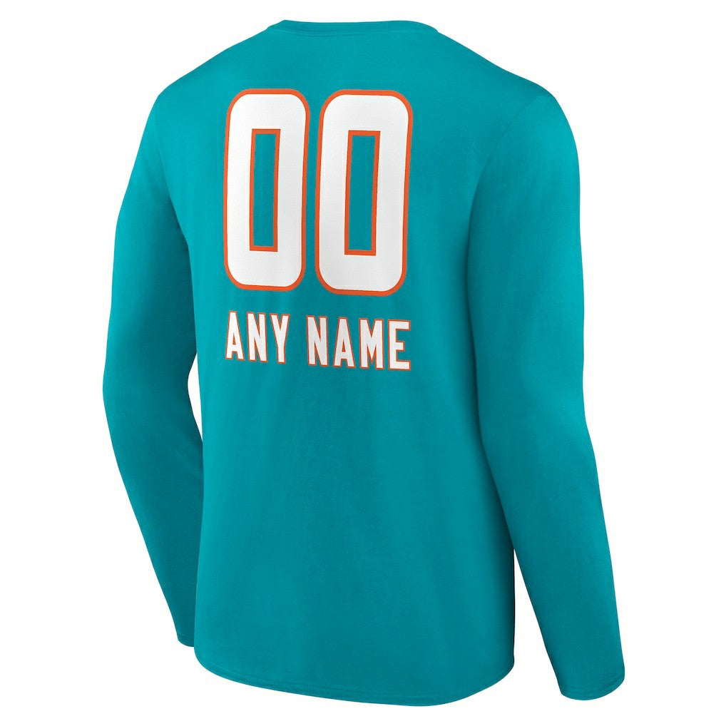 Personalized Name & Number Team Wordmark Long Sleeve T-Shirt - Miami Dolphins T-shirts