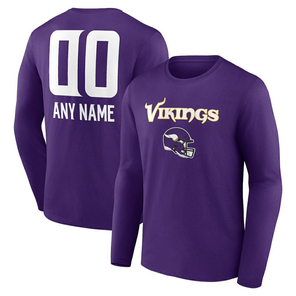Personalized Name & Number Team Wordmark Long Sleeve T-Shirt - Minnesota Vikings T-shirts