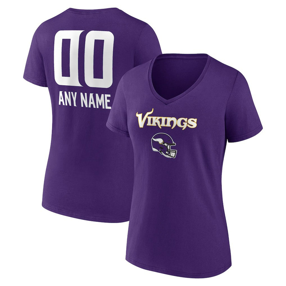 Women's Personalized Name & Number Team Wordmark V-Neck T-Shirt - Minnesota Vikings T-shirts