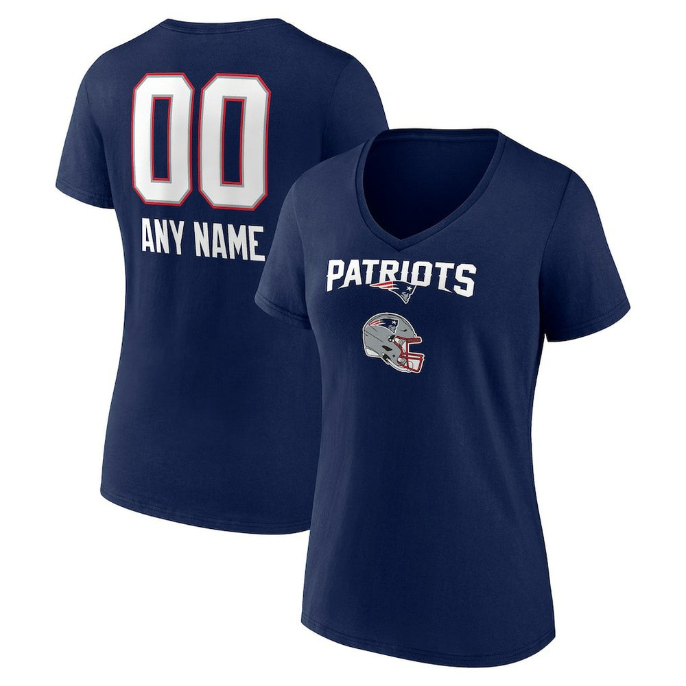 Women's Personalized Name & Number Team Wordmark V-Neck T-Shirt - New England Patriots T-shirts