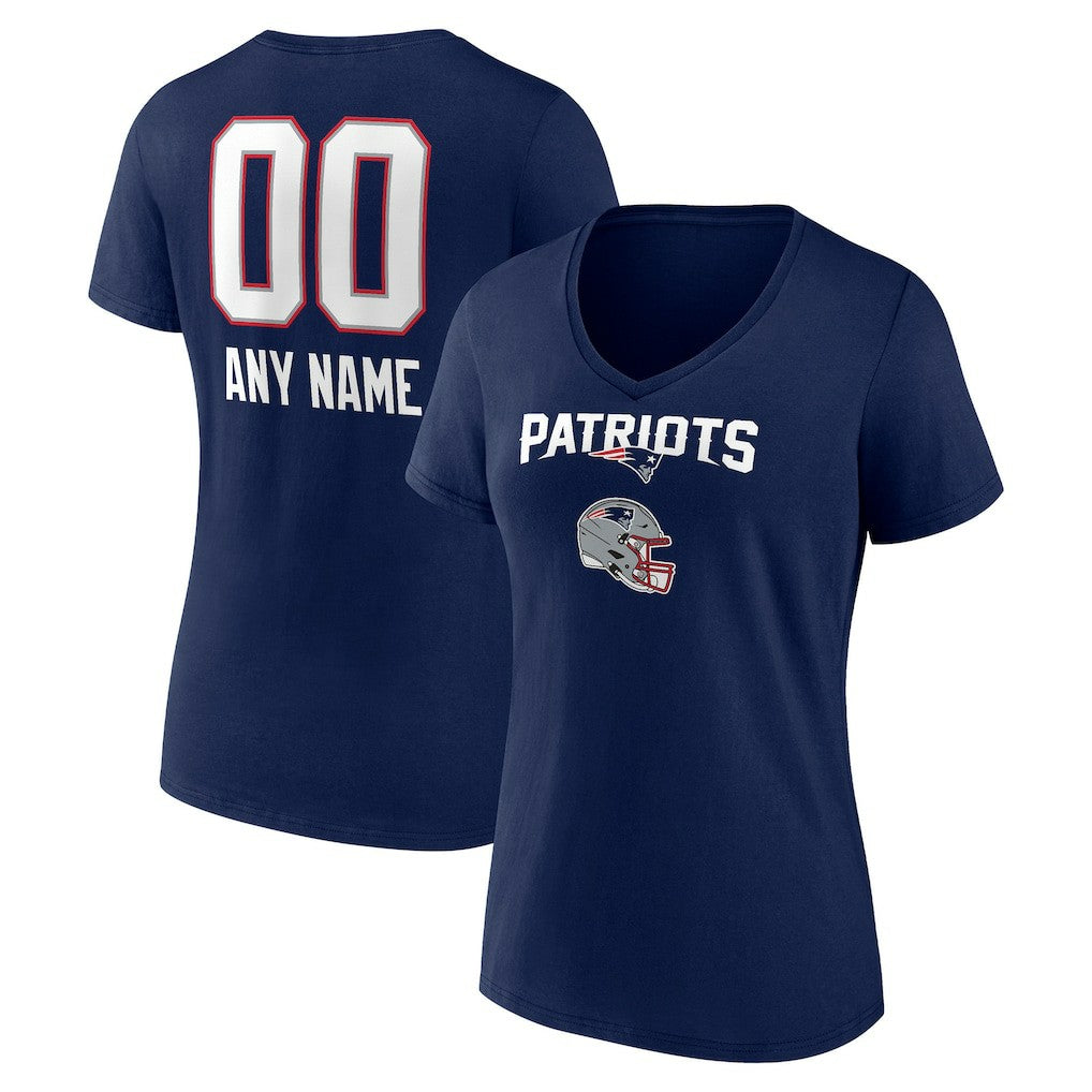 Women's Personalized Name & Number Team Wordmark V-Neck T-Shirt - New England Patriots T-shirts