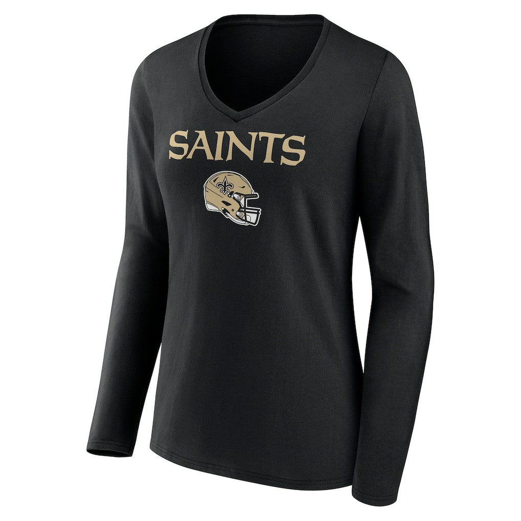 Women's Personalized Name & Number Team Wordmark Long Sleeve V-Neck T-Shirt - New Orleans Saints T-shirts